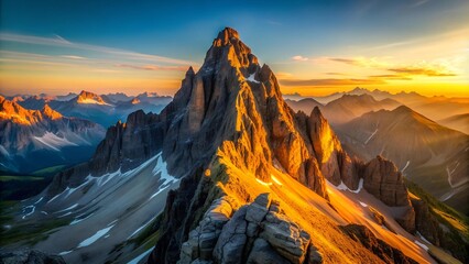 Canvas Print - A Majestic Sunset Illuminates a Mountain Peak  Generative AI