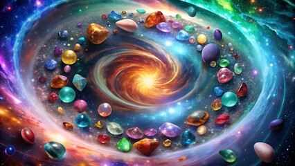 Wall Mural - Celestial Symphony: A Journey Through Gemstone Galaxies  AI Generated