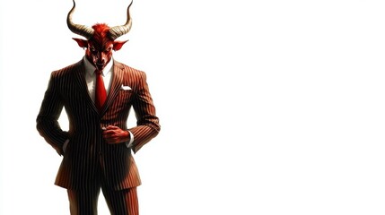 A man in a suit and tie with horns on his head