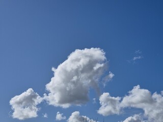 Wall Mural - Summer white fluffy cumulus clouds in the deep blue sky