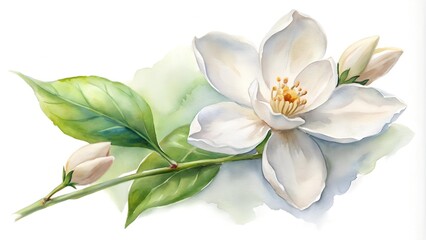 Wall Mural - The Enchanting Grace of Jasmine: A Watercolor Symphony in White  Generative AI