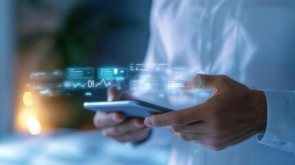 bellhop using smart devices to coordinate room service, modern, sleek interface, digital painting, s