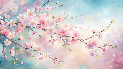 Poster - Watercolor Painting of Cherry Blossoms in a Gentle Breeze  generative AI