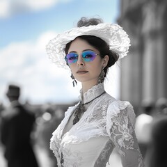 Woman in Lace Dress and Sunglasses