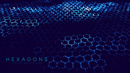 Fototapete - Hexagonal Abstract Technology Background. Hexagons Pattern for Hi-Tech Communication Design. Hi-tech Cyber Hexagon Sci-Fi Game Banner Grid. Vector Illustration