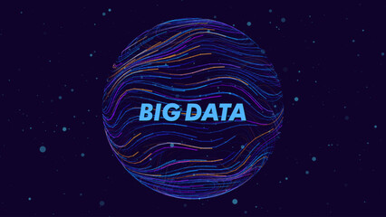 Fototapete - Big Data Blue Futuristic Sphere Globe Connection Networks. Neural Network Communication. Big Data Cyber Space. Hi Tech Business Data Flow Analytics Vector Illustration.