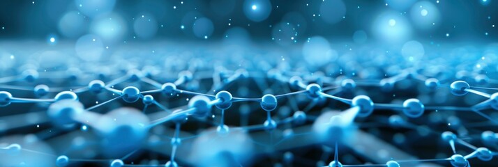 Abstract blue digital background with glowing elements and tiny bubbles on the surface tiny bubbles of an intricate web network