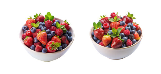  Fresh Berries Bowl with Strawberries, Blueberries, Raspberries on Clear Background