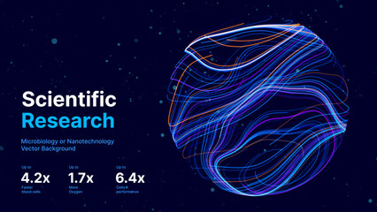 Leinwandbilder - Abstract Science Cell Scientific Medical Research Background. Blue 3D Sphere Backdrop Particles Effect. Futuristic Chemistry Physics Microbiology Concept. Tech BG Vector Illustration.