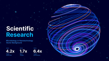 Leinwandbilder - Abstract Science Cell Scientific Medical Research Background. Blue 3D Sphere Backdrop Particles Effect. Futuristic Chemistry Physics Microbiology Concept. Tech BG Vector Illustration.