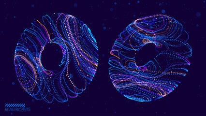 Fototapete - 3D Torus Dots and Lines. Electromagnetic Force Field Concept. Science Physics Background. Vector Illustration. Energy Fields Torus Objects Design Elements.