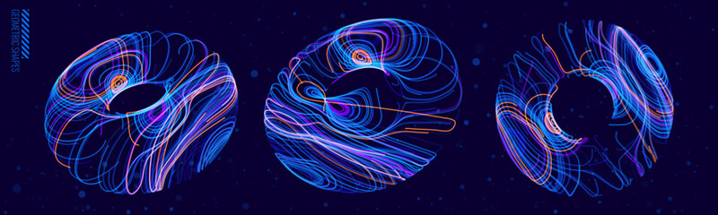 Aufkleber - 3D Torus Dots and Lines. Electromagnetic Force Field Concept. Science Physics Background. Vector Illustration. Energy Fields Torus Objects Design Elements.