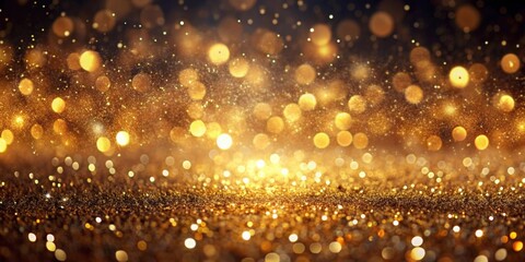 Wall Mural - Shiny flow of glitter particles and bokeh golden shiny background on dark backdrop , glitter, particles, bokeh, golden