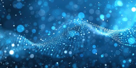 Abstract blue digital background with glowing elements and tiny bubbles on the surface tiny bubbles of an intricate web network
