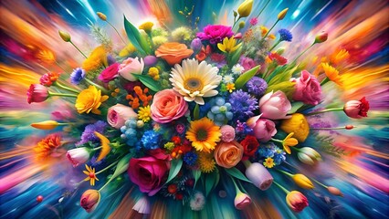 Poster - Abstract Floral Explosion: A Symphony of Color and Movement  Generative AI