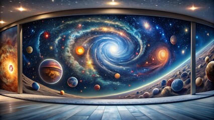 Wall Mural - A Whirlwind of Stars and Galaxies: A 360-Degree Immersive Experience  AI generated