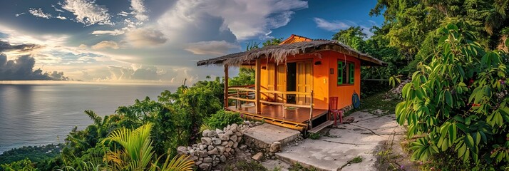 Wall Mural - small and cozy villa, Caribbean island , wonderful sea view