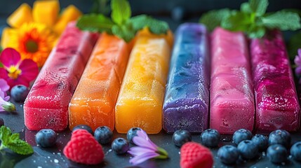 Wall Mural - Rainbow Frozen Popsicles with Fresh Fruit