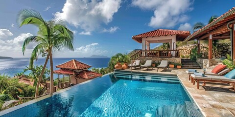 Wall Mural - small and cozy villa, Caribbean island , wonderful sea view