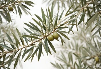 branch of a olive tree with leaves isolated on white
