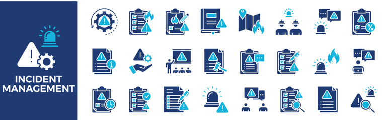 Wall Mural - Incident Management icon collection set. Containing design, management, risk, incident, emergency, disaster, and more. Solid vector icons collection.	