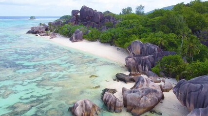 Wall Mural - Aerial view of world famous Anse Source d'Argent in Seychelles