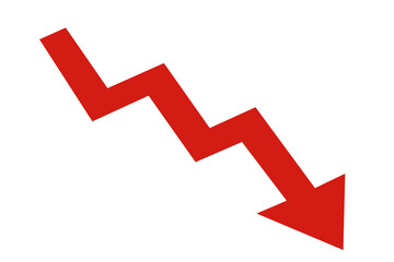 Wall Mural - red arrow graph down fall stock market crash, loss, downward direction, png file type