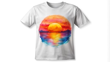 Abstract Watercolor Sunset T-Shirt Design  AI Generated