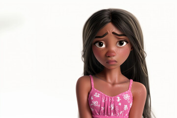 Canvas Print - Sad, Upset 3D Cartoon Character - African Girl