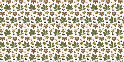 Wall Mural - Autumn forest leaves seamless pattern. Flat Cartoon Vector Background Illustration with Isolated botany Forest Elements. Design Art template for Wallpaper, Wrapping, Banner, Textile, Cover