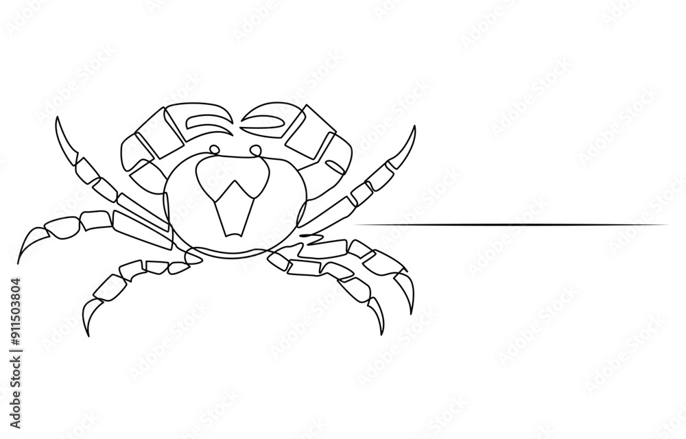 abstract Crab with Claws Continuous One Line Drawing, Crab in continuous one line art style, Sea crab continuous one line drawing, single line art element, minimalist sketch line vector illustration