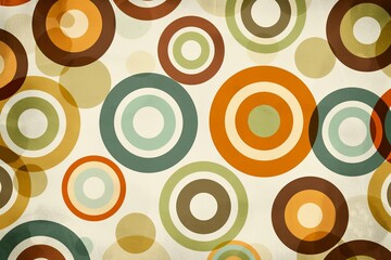 Retro circle pattern featuring concentric circles in earthy tones of orange, green, brown, and beige