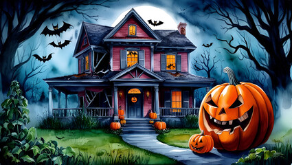 Canvas Print - halloween background with pumpkin