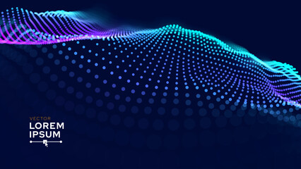 Fototapete - Cyber Big Data Flow Particles Bokeh. Digital Neural Network. Concept of AI Artificial Intelligence Technology Machine Deep Learning. Digital Communication. Science Technology Presentation Vector.
