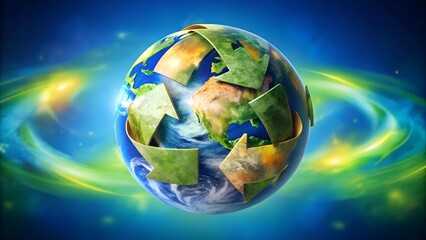 Wall Mural - a symphony of sustainability: the reuse, reduce, recycle symbol dances on a vibrant earth ai generat