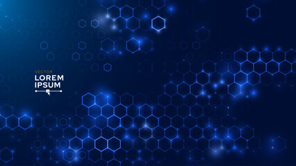 Fototapete - Hexagonal Abstract Technology Background. Hexagons Pattern for Hi-Tech Communication Design. Hi-tech Cyber Hexagon Sci-Fi Game Banner Grid. Vector Illustration