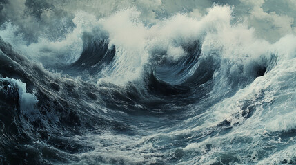 Wall Mural - Depict the formation and movement of tidal waves, with a focus on their scale and the impact they have on the coastline, highlighting the natural phenomena of the ocean.