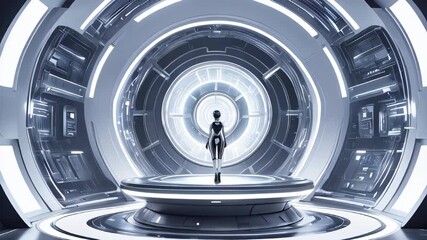 Wall Mural - Futuristic generic technology room with a platform in its center