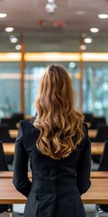 Poster - Business girl from behind in a conference room.