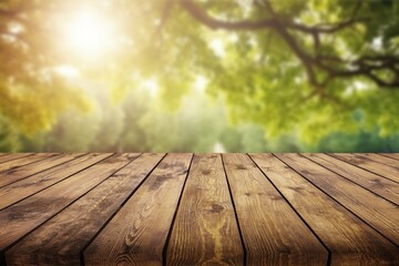 Poster - Empty wood desk top with background of nature