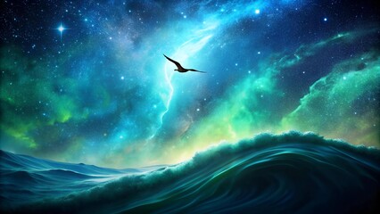 Wall Mural - Abstract Bird Waves in a Night Sky  generative AI