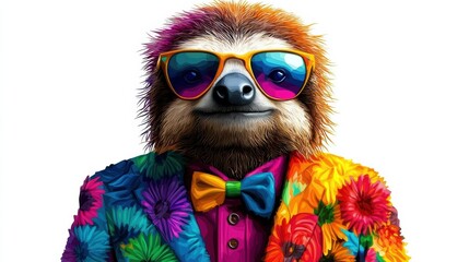 Wall Mural - A colorful sloth wearing a suit and sunglasses