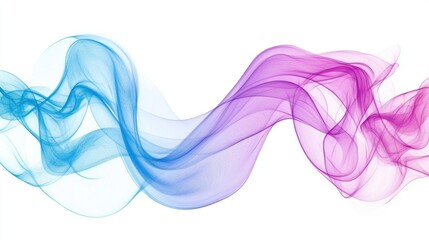 Wall Mural - Graceful blue purple smoke waves on white background