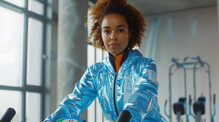 Wall Mural - Athleisure outfit made from recycled plastic bottles at a gym 