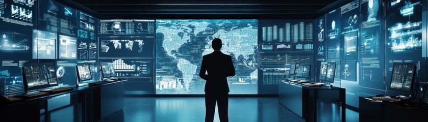 Aufkleber - An advanced data analytics center with analysts using high-tech tools to process and interpret vast amounts of information, with digital displays and automated systems 