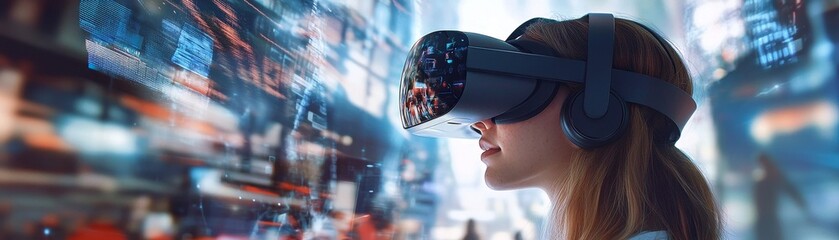 Aufkleber - An engaging virtual reality experience with users wearing VR headsets interacting with a vibrant, digital environment, demonstrating the immersive potential of augmented reality