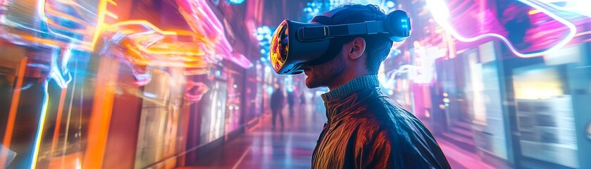 Aufkleber - An engaging virtual reality experience with users wearing VR headsets interacting with a vibrant, digital environment, demonstrating the immersive potential of augmented reality