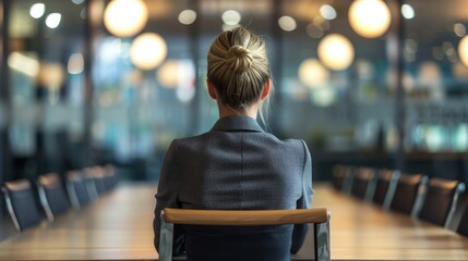 Sticker - Corporate woman from behind in a boardroom setting.