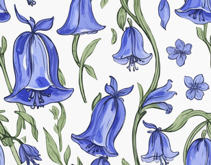 Wall Mural - Blooming bluebell colored isolated doodle sketch
