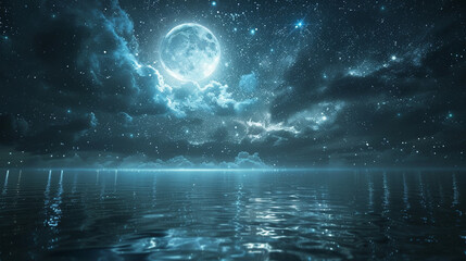 Wall Mural - abstract image of a mystic moonlit night with glowing stars and celestial patterns, showing detailed